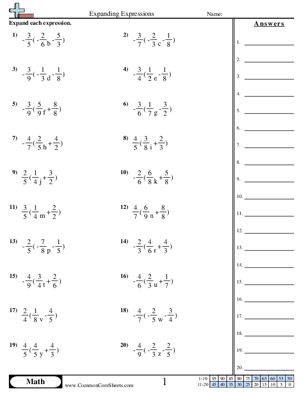 Expanding Expressions worksheet